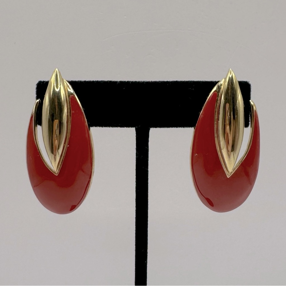 TRIFARI Vintage Gold-Tone Red Enamel Statement Earrings